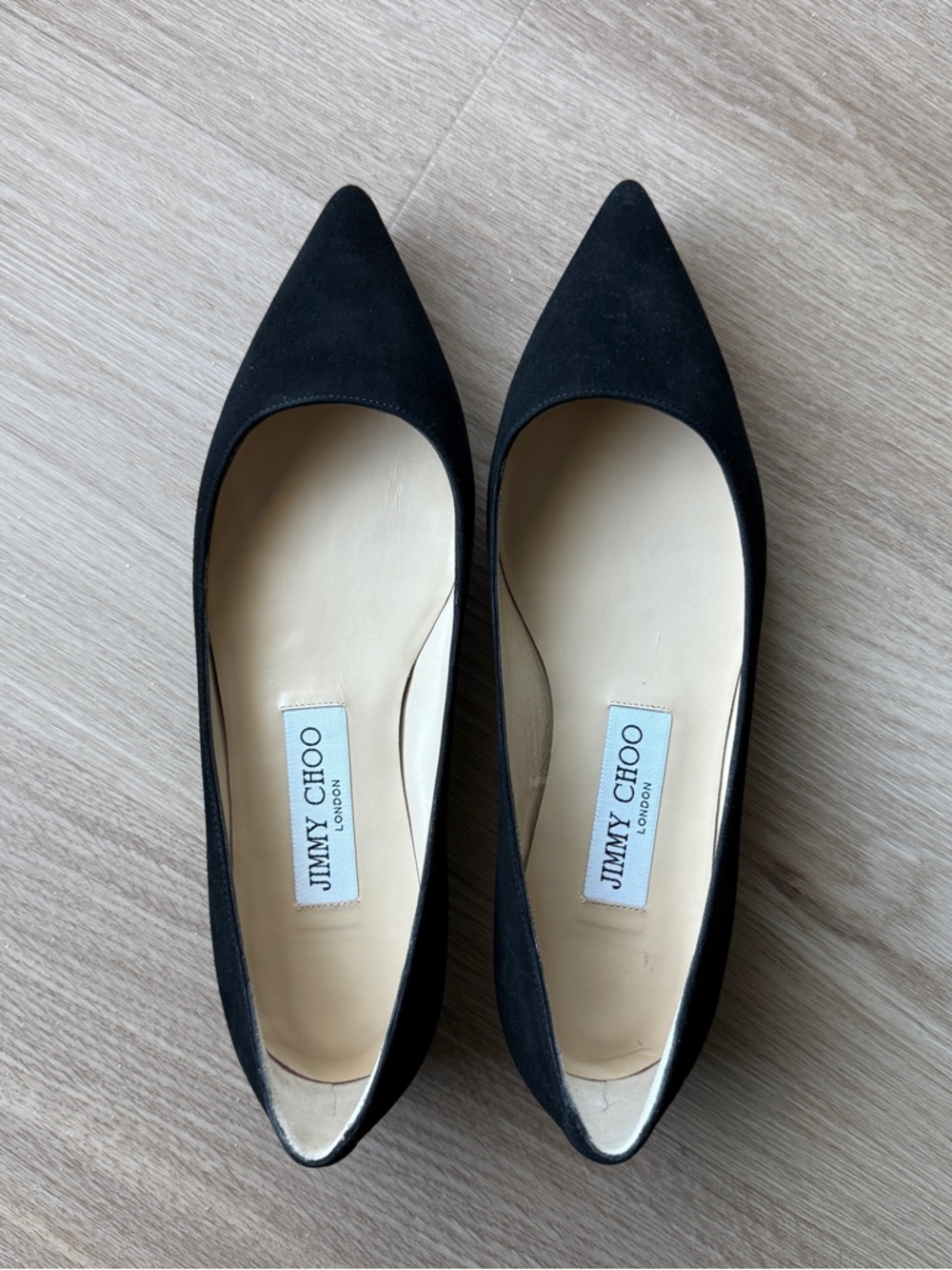 Jimmy Choo Black Pointed Suede Flats